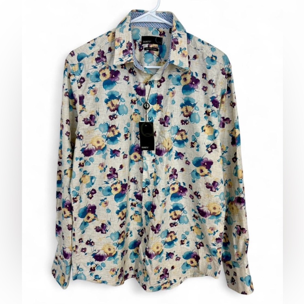 NWT Men's Quieti Floral Button Down‎ Dress Shirt Small Modern Preppy Statement